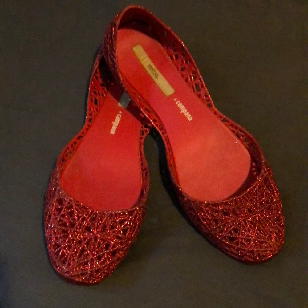 Size 10 Melissa + campana red glitter flats